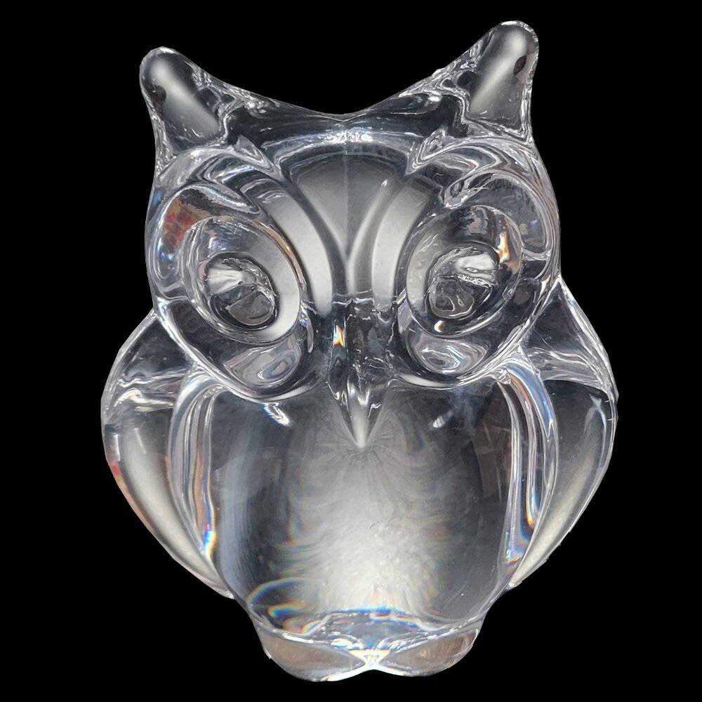 DAUM France Crystal Owl Bird 👀 VERY COOL Figurine / Paperweight